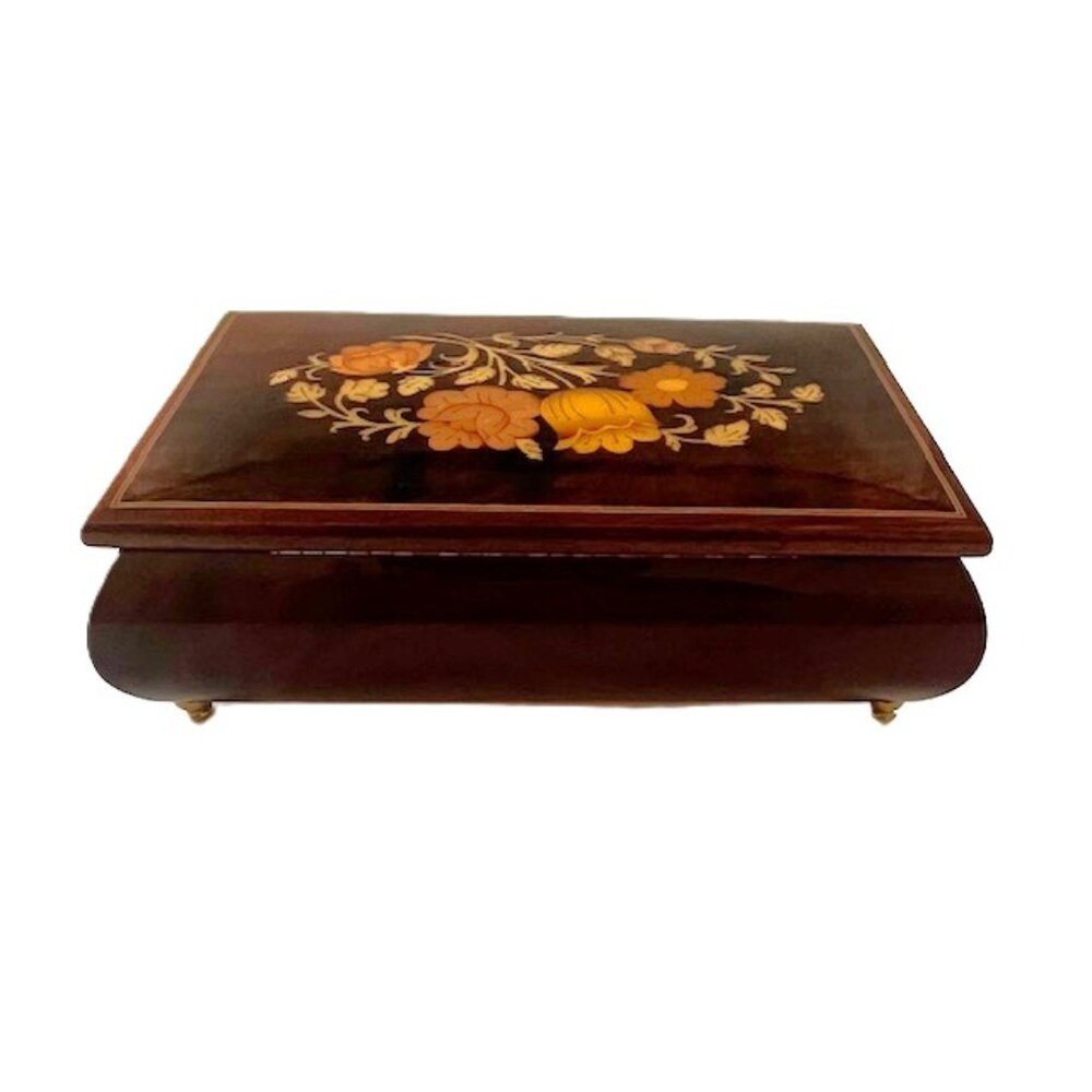 Musical Jewelry Box Inlaid Wood Floral Design Italy Hand Crafted - Picture 3 of 11